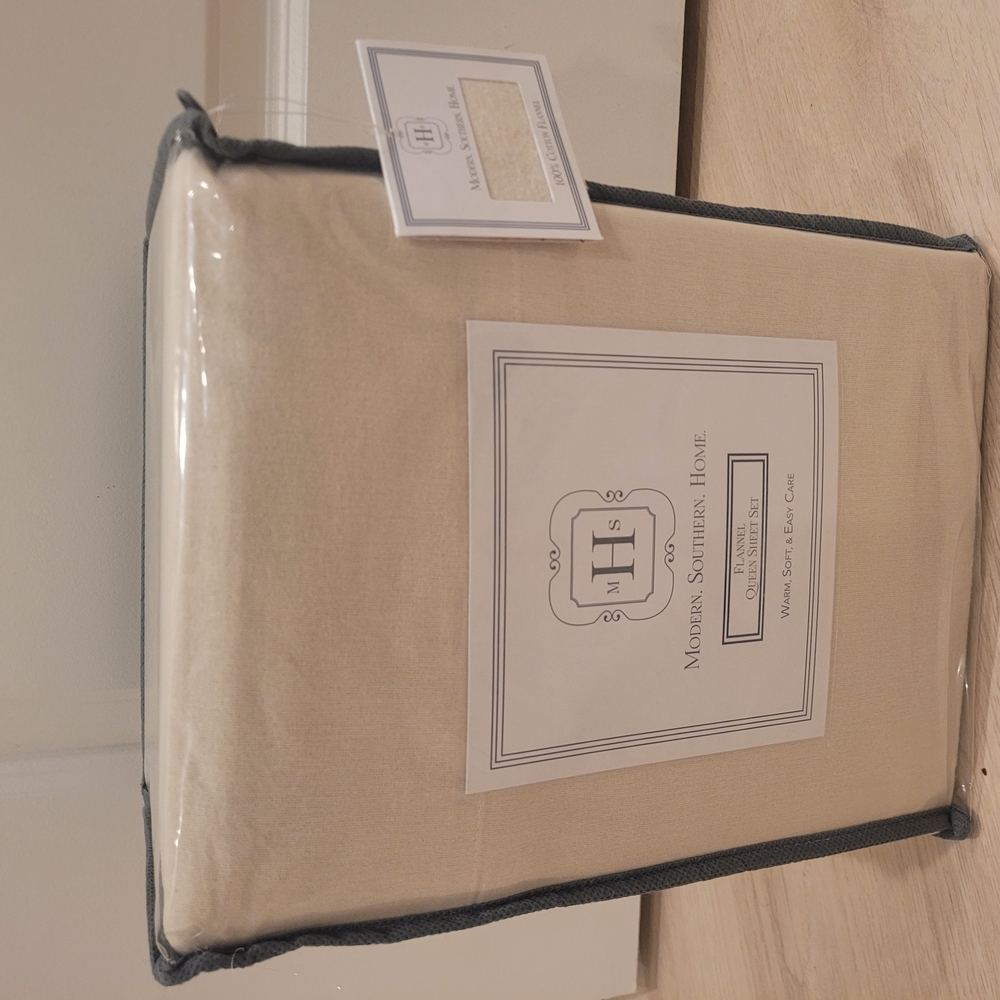 Modern Southern Home Cream Queen Flannel Sheets Bedding Set NWT